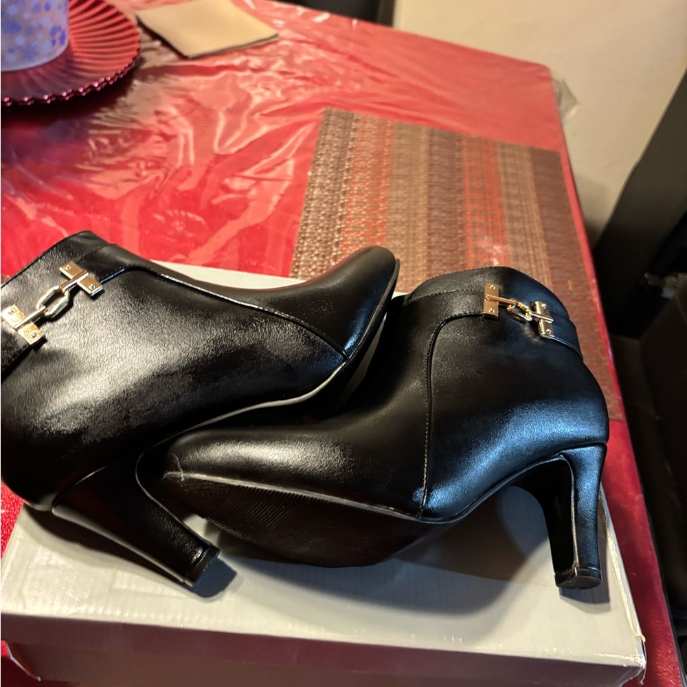 Ashley Stewart Black Ankle Booties with Gold Accent - Picture 3 of 10